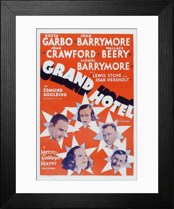 Framed Print : GRAND HOTEL, US poster art, clockwise from left: John Barrymore, Greta Garbo, Wallace Beery, Lionel Barrymore, Joan Crawford, 1932