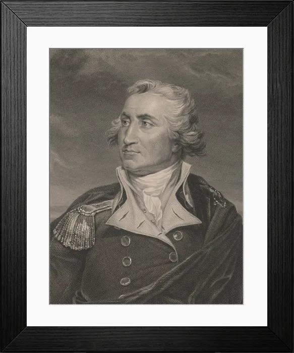 Framed Print : American Revolution. George Washington, depicted in a portrait engraving, wearing a military uniform Framed Print : American Revolution. George Washington, depicted in a portrait engraving, wearing a military uniform