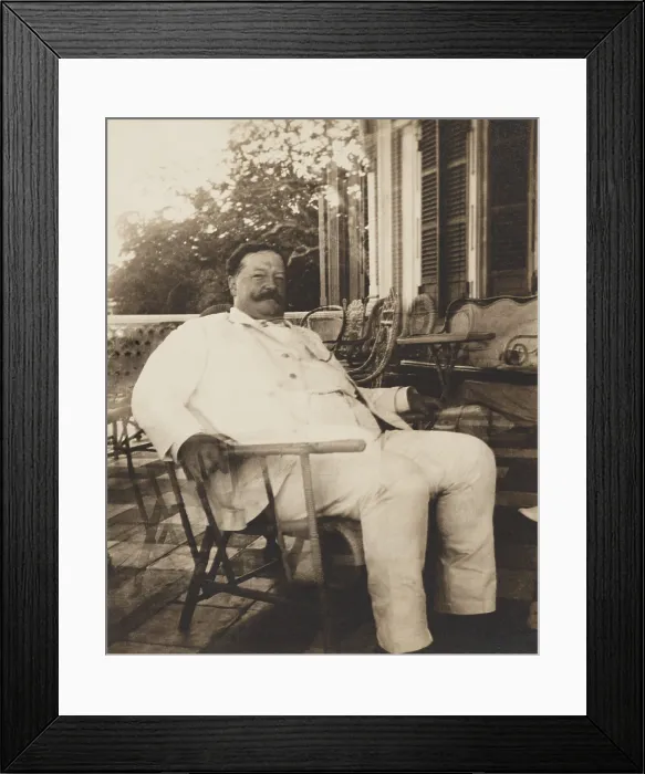 Framed Print : Future President, William H. Taft, as Governor-General of the Philippines, 1901-1903. He sits on a porch, in a wicker chair, in a white tropical suit (BSLOC_2017_2_94) Framed Print : Future President, William H. Taft, as Governor-General of the Philippines, 1901-1903. He sits on a porch, in a wicker chair, in a white tropical suit (BSLOC_2017_2_94)