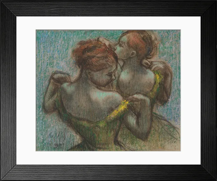 Framed Print : Two Dancers, by Edgar Degas, 1870-95, French impressionist drawing, pastel on paper. Two dancers depicted as they adjust their costume straps (BSLOC_2017_3_112) Framed Print : Two Dancers, by Edgar Degas, 1870-95, French impressionist drawing, pastel on paper. Two dancers depicted as they adjust their costume straps (BSLOC_2017_3_112)