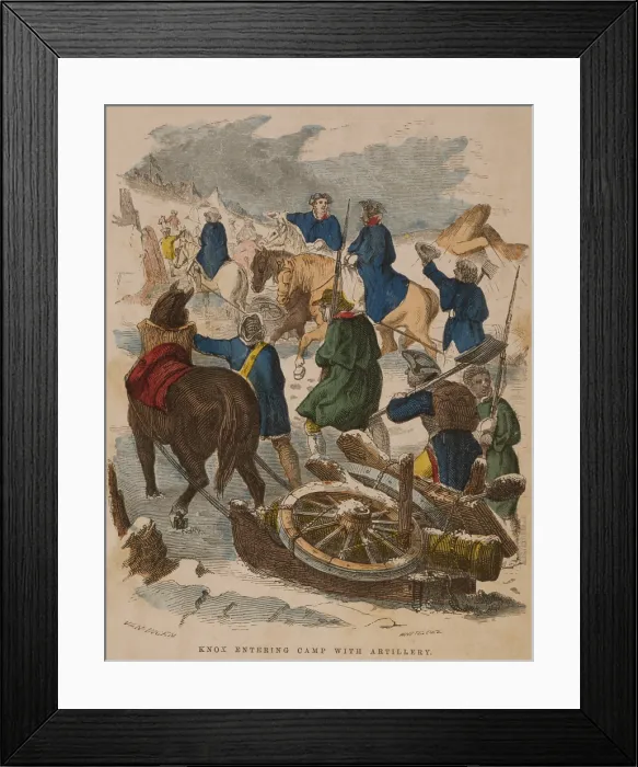 Framed Print : American Revolution. General Henry Knox arrives in Boston with 59 cannons and mortars from Fort Ticonderoga on Jan. 25, 1776
