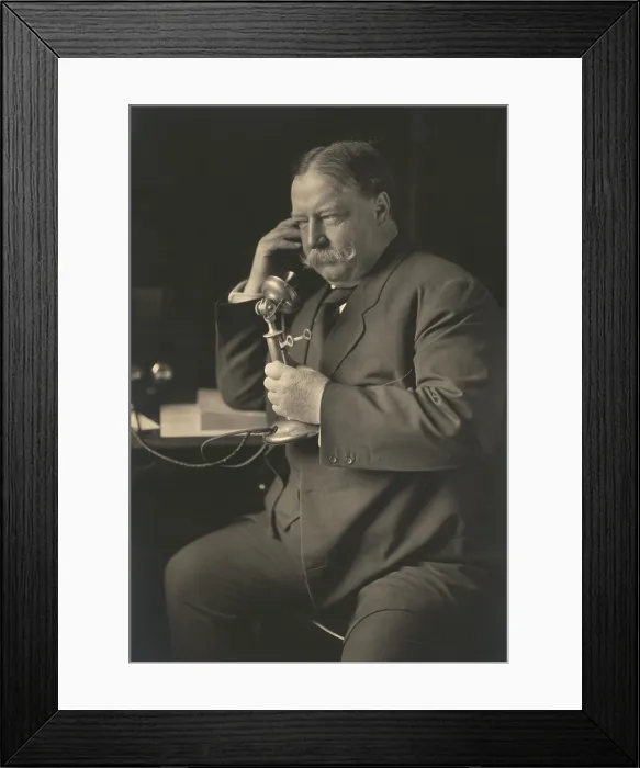 Framed Print : William Howard Taft, smiles as he learns by telephone of his Republican nomination for President
