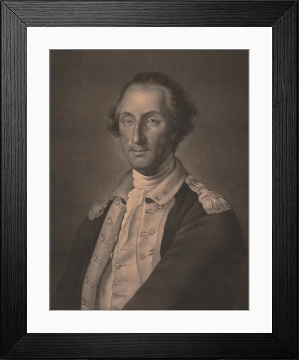 Framed Print : American Revolution. Mezzotint portrait of General George Washington created in 1783, by Valentine Green, a British engraver and print publisher