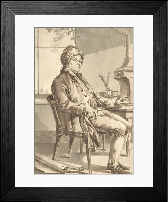 Framed Print : Benjamin Franklin, by Jean-Baptiste-Franois Bosio, c. 1775-1785, French drawing. As the American ambassador to France, wore an American costume