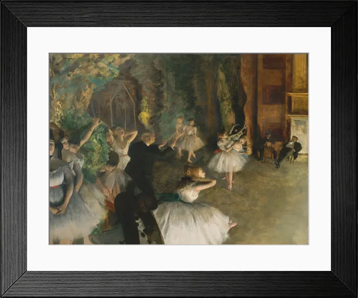Framed Print : Rehearsal of the Ballet Onstage, by Edgar Degas, 1874, French impressionist mixed media drawing Framed Print : Rehearsal of the Ballet Onstage, by Edgar Degas, 1874, French impressionist mixed media drawing