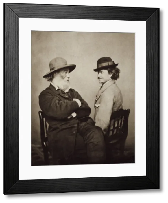Framed Print : Walt Whitman & his rebel soldier friend Pete Doyle were photographed in Washington, D.C. 1865. Whitman and Doyle are informally seated facing each other