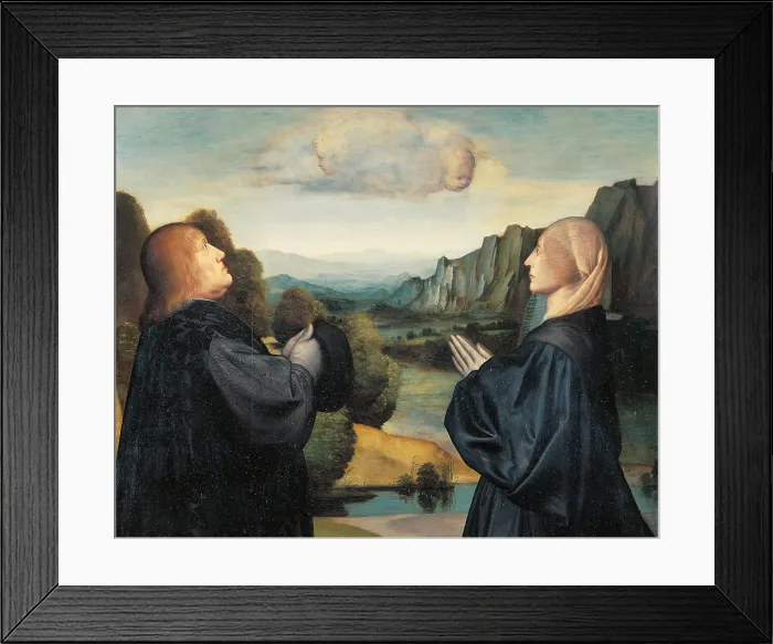 Framed Print : Two Kneeling Devotees, by Giovan Francesco Bembo, 16th Century, - Italy, Lombardy, Milan, Brera art gallery. Detail