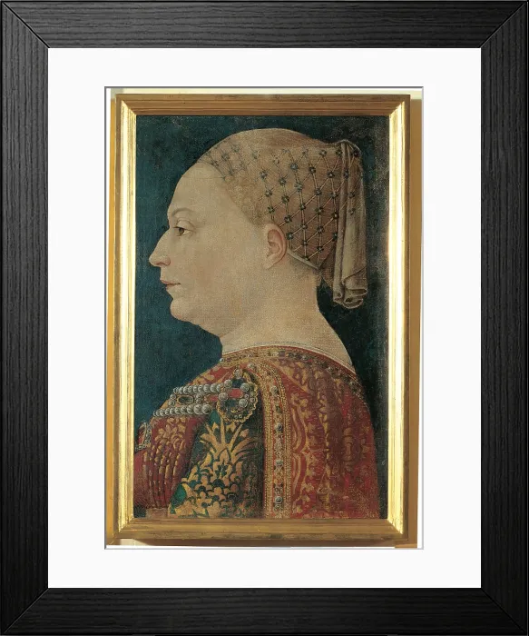 Framed Print : Portrait of Bianca Maria Sforza, by Anonymous Lombard Artist, 1460 about, 15th Century, cm 49 x 31 - Italy, Lombardy, Milan, Brera art gallery. All