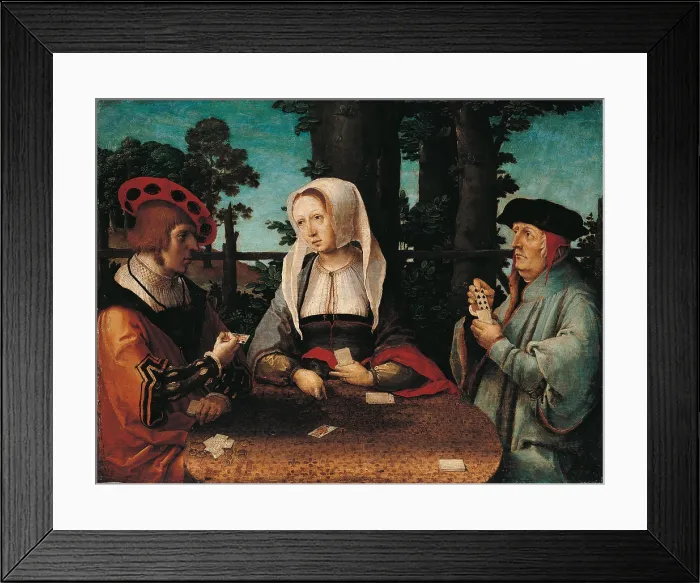 Framed Print : The Card Players, by Van Leyden Lucas known as Luca da Leida, 1525, 16th Century, wood, cm 40 x 50 - Switzerland, Canton Ticino, Lugano, Lugano, Villa Favorita