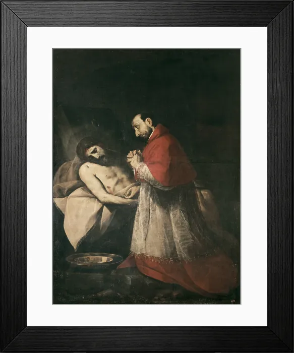 Framed Print : Crespi, Giovanni Battista (1575-1632). Saint Charles Borromeo before Dead Christ. 1610. The Saint is on his knees, meditating, before reclining Christ. Mannerism art Framed Print : Crespi, Giovanni Battista (1575-1632). Saint Charles Borromeo before Dead Christ. 1610. The Saint is on his knees, meditating, before reclining Christ. Mannerism art