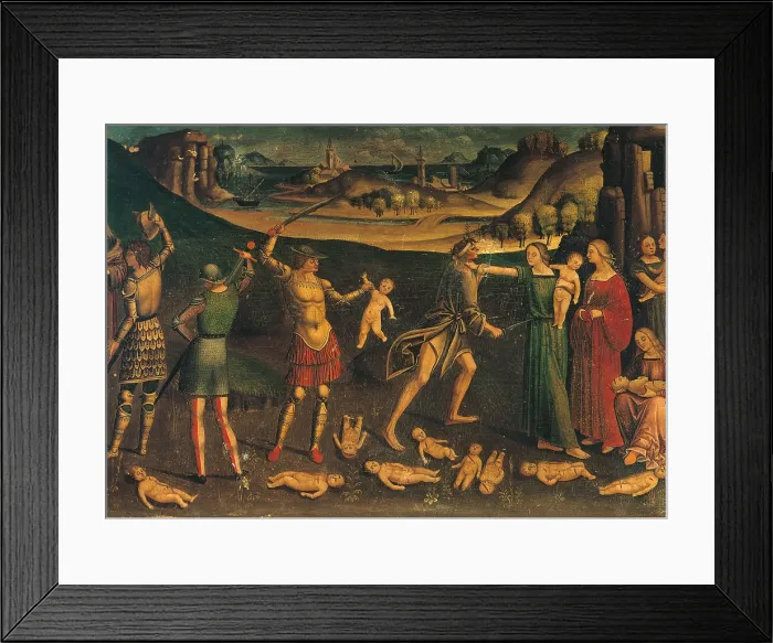 Framed Print : The Slaughter of the Innocents, by Giovanni Pagani, Vincenzo Pagani, 1517, 16th Century, panel, cm 32 x 78 - Italy, Lombardy, Milan, Brera art gallery. Detail Framed Print : The Slaughter of the Innocents, by Giovanni Pagani, Vincenzo Pagani, 1517, 16th Century, panel, cm 32 x 78 - Italy, Lombardy, Milan, Brera art gallery. Detail