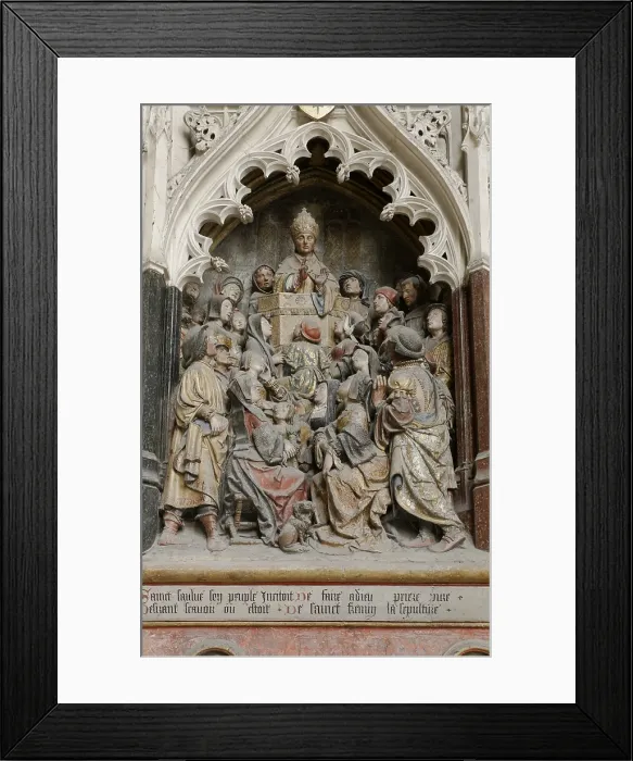 Framed Print : FRANCE. Amiens. Notre Dame cathedral. South wall of the choir. Series of bas-reliefs depicting the story of Saint Fermin. Gothic art. Relief