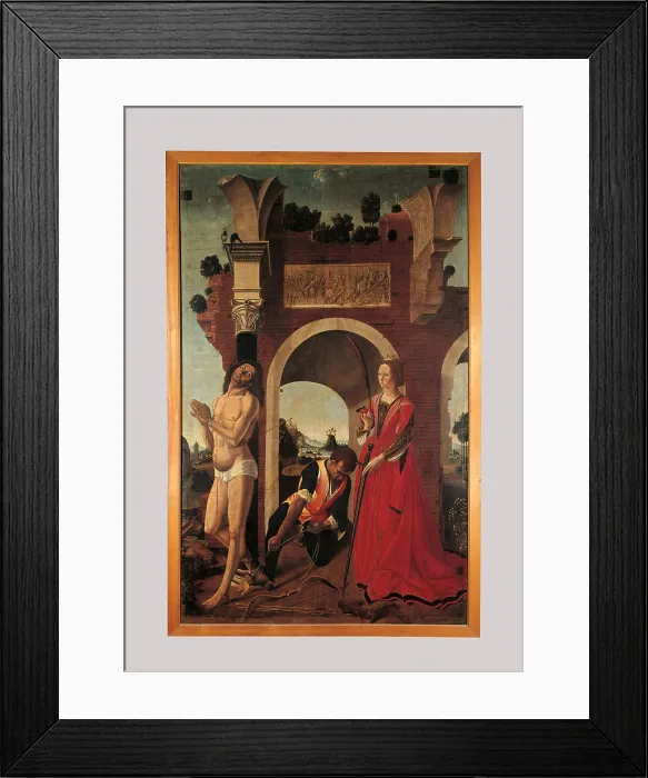 Framed Print : St Sebastian and St Catherine of Alexandria, by Francesco Pagano, 1450 - 1499 about, 15th Century, - Italy, Lazio, Rome, National Gallery of Ancient Art, Palazzo Barberini. All