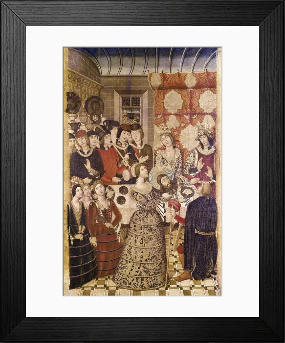 Framed Print : GARCIA DE BENABARRE, Pedro ( -1496). Herod's Banquet. Altarpiece of Saint John. c. 1470. Reproduction of the biblical passage where Salome holds St
