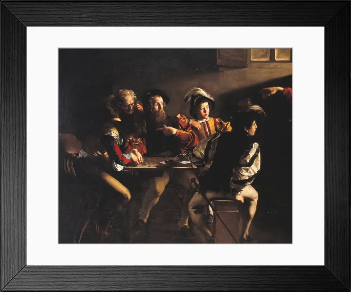 Framed Print : The Calling of St Matthew, by Michelangelo Merisi known as Caravaggio, 1599 - 1600, 16th Century, oil on canvas, cm 322 x 340 - Italy, Lazio, Rome, San Luigi dei Francesi Church