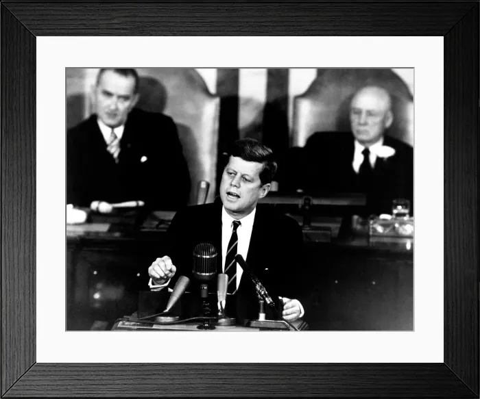 Framed Print : President John Kennedy's historic speech. To Congress he set the goal of landing a man on the Moon within ten years. May 25, 1961