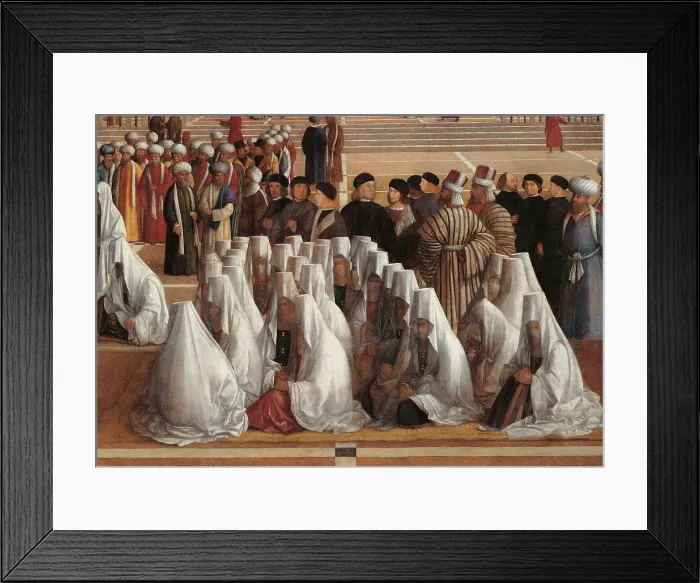 Framed Print : Sermon of St Mark in Alexandria, by Giovanni Bellini, Gentile Bellini, 1504 - 1507 about, 16th Century, oil on canvas, cm 347 x 770 - Italy, Lombardy, Milan, Brera Art Gallery