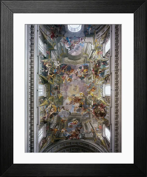 Framed Print : Glory of St Ignatius, by Andrea Pozzo, 1691 - 1694, 17th Century, fresco, - Italy, Lazio, Rome, SantIgnazio Church. All. Rejoicing of saints, clothes, colors