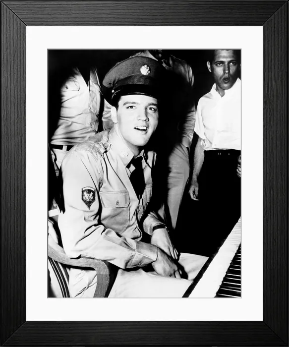 Framed Print : G.I. BLUES, Elvis Presley, on-set between takes, 1960