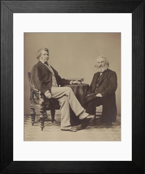 Framed Print : THE POLITICS AND POETRY OF NEW ENGLAND, by Alexander Gardner, 1863. Senator Charles Sumner, facing right, and poet Henry Wadsworth Longfellow, seated at a table Framed Print : THE POLITICS AND POETRY OF NEW ENGLAND, by Alexander Gardner, 1863. Senator Charles Sumner, facing right, and poet Henry Wadsworth Longfellow, seated at a table