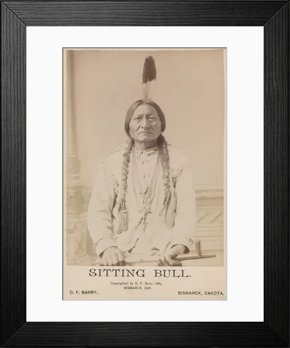 Framed Print : Chief Sitting Bull holding peace pipe in 1885 cabinet card photo Framed Print : Chief Sitting Bull holding peace pipe in 1885 cabinet card photo