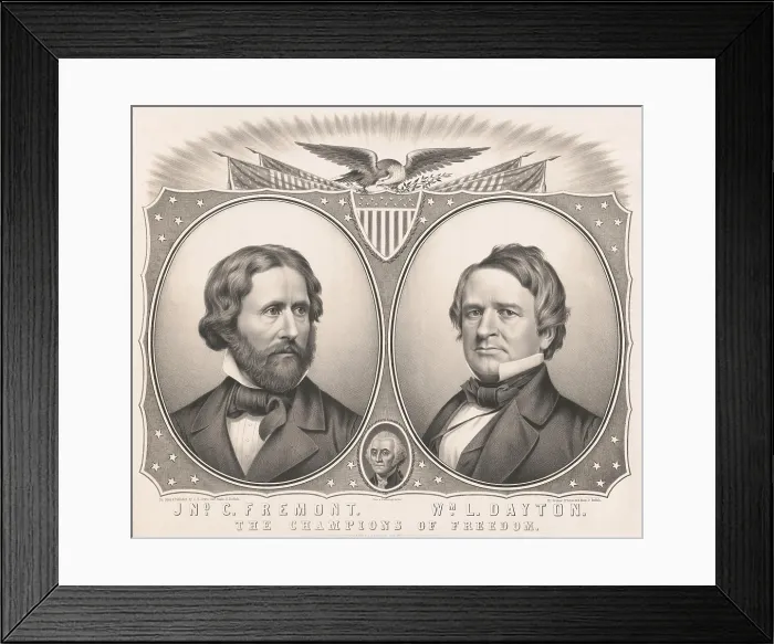 Framed Print : 1856 Presidential campaign banner for the first Republican Party candidates running in a Presidential election. John C. Fremont and William L