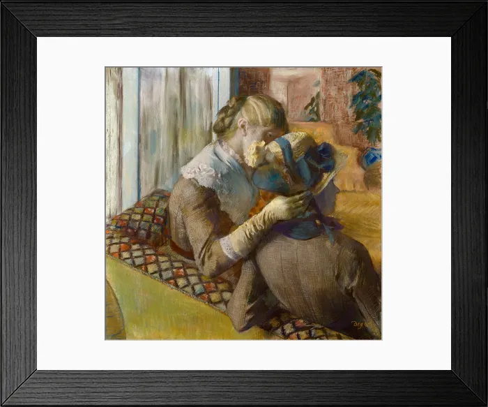 Framed Print : At the Milliners, by Edgar Degas, 1881, French impressionist drawing, pastel on paper. Two women customers, seen from behind, in a millinery shop (BSLOC_2017_3_115)