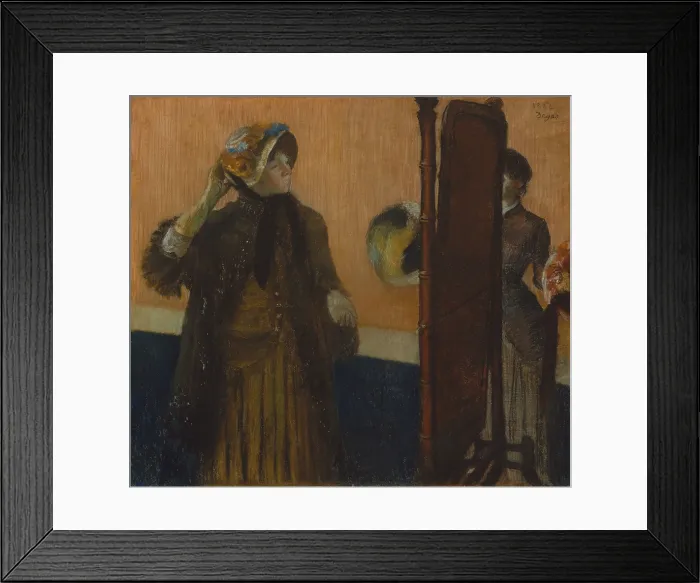 Framed Print : At the Milliners, by Edgar Degas, 1882, French impressionist pastel drawing. American artist Mary Cassatt was Degas model for the customer in this work (BSLOC_2017_3_116)