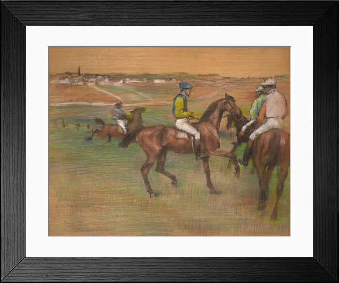 Framed Print : Race Horses, by Edgar Degas, 1885-88, French impressionist drawing, pastel on wood