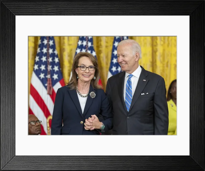 Framed Print : President Joe Biden presents the Medal of Freedom to former Congresswoman, Gabby Giffords, July 7, 2022