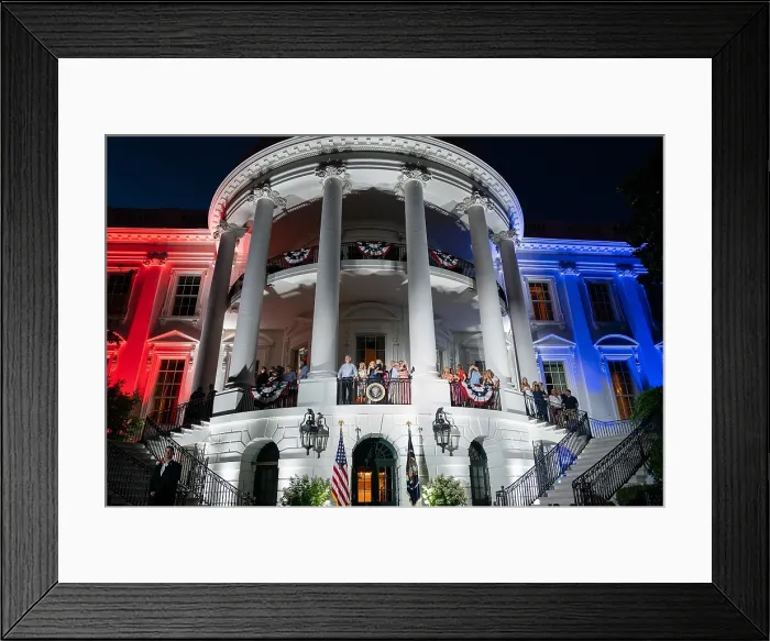 Framed Print : President Joe Biden, First Lady Jill Biden, and members of their family watch the National 4th of July Fireworks from the Blue Room Balcony of the White House, July 4, 2022 Framed Print : President Joe Biden, First Lady Jill Biden, and members of their family watch the National 4th of July Fireworks from the Blue Room Balcony of the White House, July 4, 2022