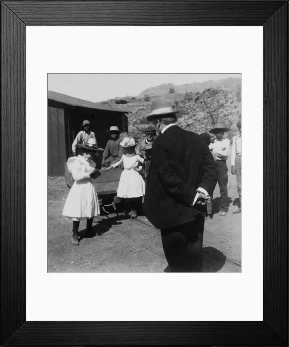 Framed Print : President William McKinley poses for miners daughters photograph in Arizona on June 7, 1901. McKinleys was on an unprecedented cross country tour of the US (BSLOC_2017_15_79)
