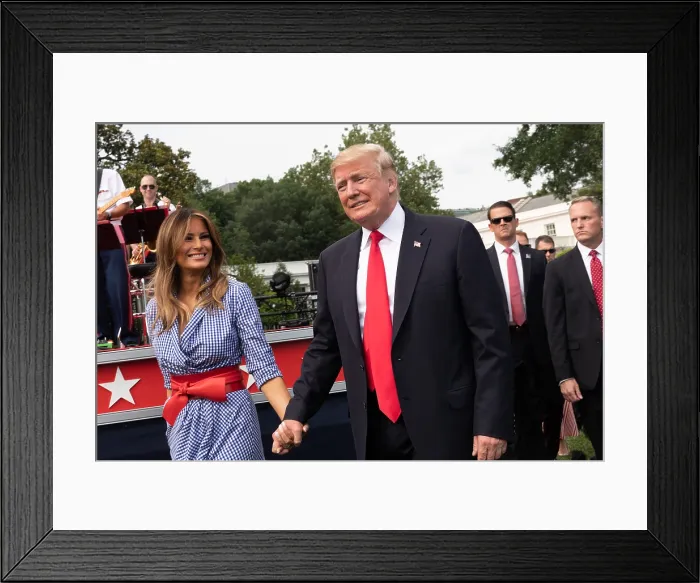 Framed Print : President Donald Trump speaks to embassy personnel and their families at U.S. Embassy Singapore in Singapore. In the background is U.S Framed Print : President Donald Trump speaks to embassy personnel and their families at U.S. Embassy Singapore in Singapore. In the background is U.S