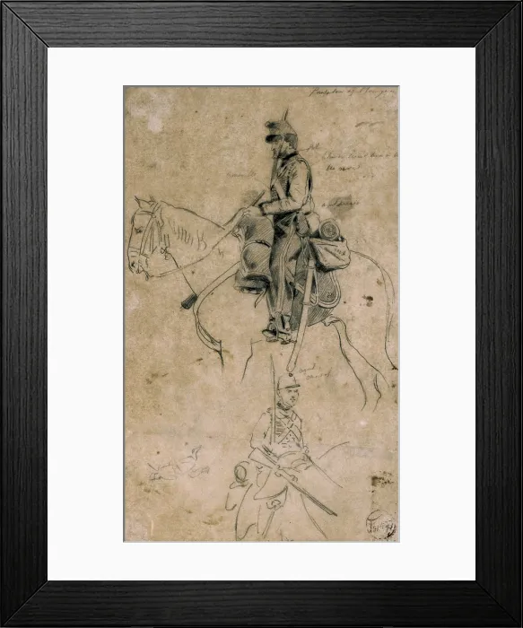 Framed Print : FORTUNY I MARSAL, Mariano (1838-1874). Two soldiers on horseback in Africa.. Notes from the War of Africa (Hispano-Moroccan War), 1860. Drawing with pencil. Romanticism. Drawing