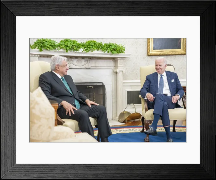 Framed Print : President Joe Biden meets with President of Mexico Andrs Manuel Lpez in the Oval Office, July 12, 2022