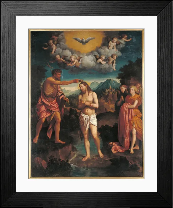 Framed Print : The Baptism of Jesus Christ, by Calisto Piazza, 16th Century, - Italy, Lombardy, Milan, Brera art gallery. All