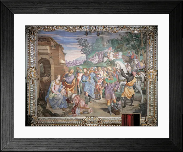 Framed Print : The Adoration of the Magi, by Simone Peterzano, 1578 - 1582, 16th Century, - Italy, Lombardy, Milan, Garegnano, Charterhouse. All