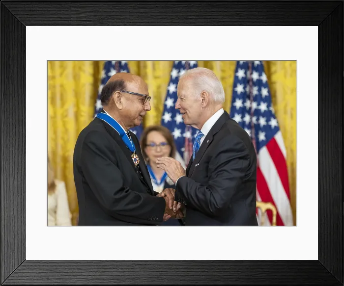 Framed Print : President Joe Biden presents the Medal of Freedom to Pakistani American, Khizr Khan, July 7, 2022. His son, US Army Captain Humayun Khan, was killed in 2004 during the Iraq War