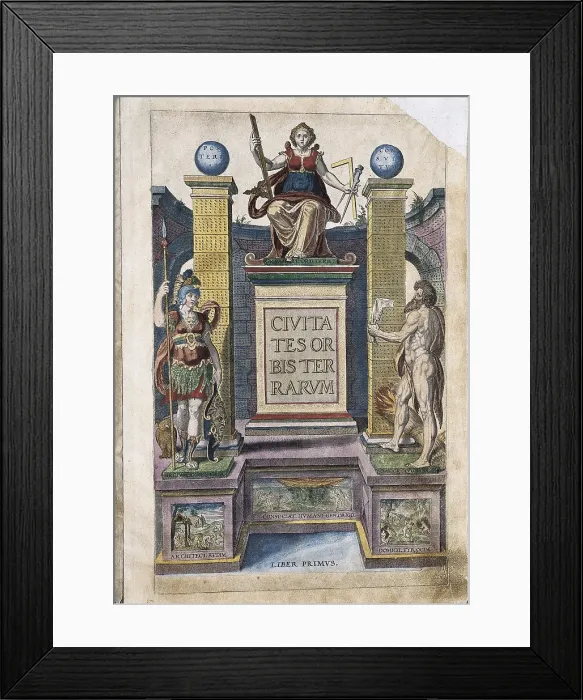 Framed Print : ORTELIUS, Abraham (1527-1598); BRAUN, George (1541-1622); HOGENBERG, Franz (1535-1590). Civitatis Orbis Terrarum (Theatrum orbis terrarum). 1572-1617. Cover of the volume I