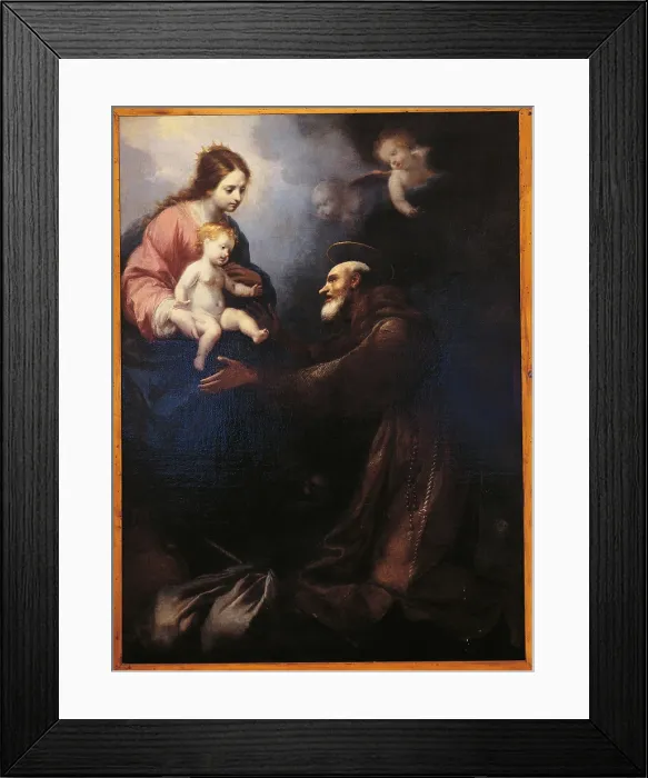 Framed Print : The Virgin Mary Gives St Felice da Cantalice the Infant Jesus, by Simone Pignoni, 17th Century, - Italy, Tuscany, Arezzo, Cortona, Eremo delle Celle. All
