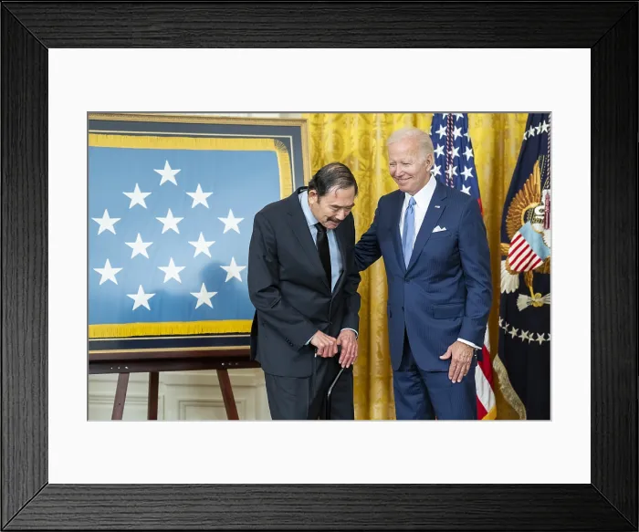 Framed Print : President Joe Biden presents the Medal of Honor to Specialist Dennis Fujii for his heroic actions in Laos, Feb. 1971 Framed Print : President Joe Biden presents the Medal of Honor to Specialist Dennis Fujii for his heroic actions in Laos, Feb. 1971