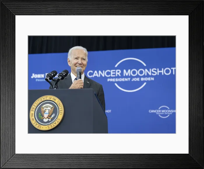 Framed Print : President Joe Biden delivers remarks on the Cancer Moonshot at the JFK Library in Boston, Sept. 12, 2022