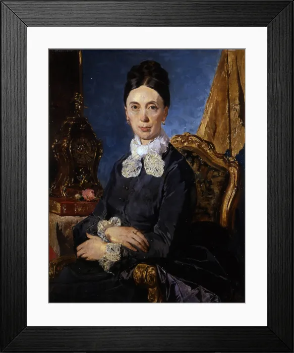 Framed Print : Portrait of a Relative, by Giacomo Favretto, 1879, 19th Century, oil on canvas, 80, 3 x 61, 5 cm - Italy, Veneto, Venice, Ca Pesaro, Galleria Internazionale d'Arte Moderna