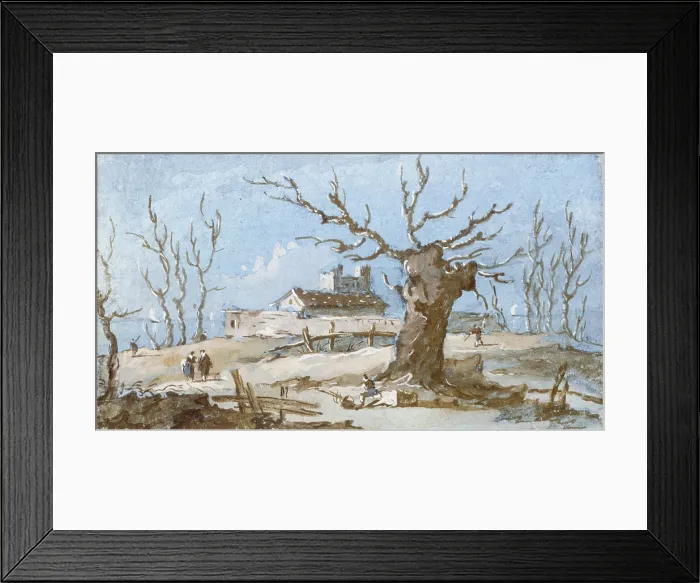 Framed Print : Landscape with Great Mulberry Tree, attributed to Giacomo Guardi, 18th century, tempera on paper - Italy, Lombardy, Milan, Castello Sforzesco, Civic Collections of Ancient Art