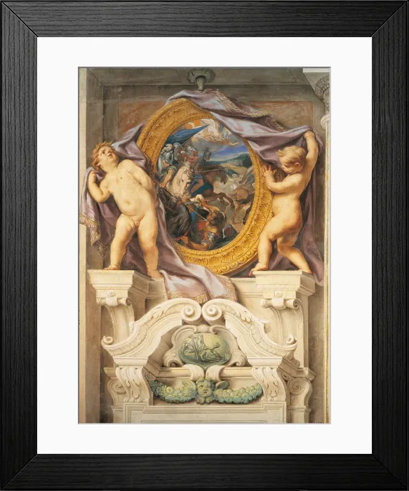 Framed Print : Apparitions of Archangel Michael Archangel Michael appears to the Sipontines, by Carlo Cignani, Domenico Santi, 1665, 17th Century, fresco, - Italy, Emilia Romagna, Bologna