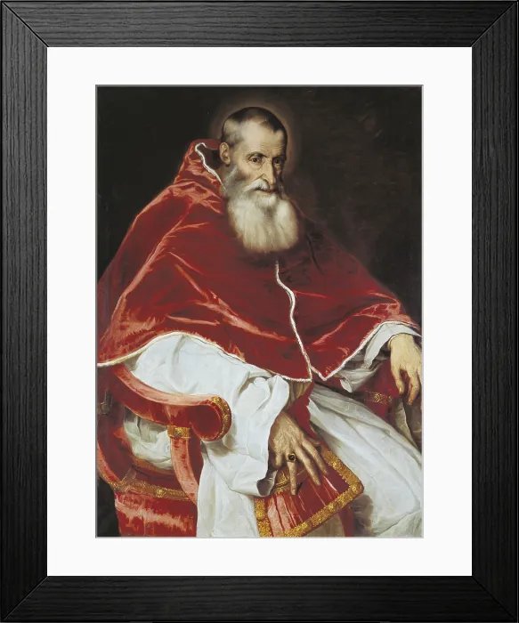 Framed Print : TTITIA, Tiziano Vecello, also called (1490-1576). Portrait of Paulus III. 1540s. Renaissance art. Cinquecento. Oil on canvas. SPAIN. Toledo. Cathedral