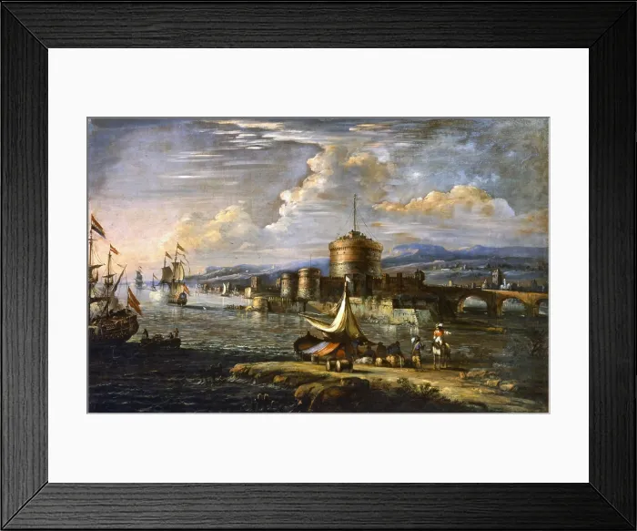 Framed Print : Sea Harbour near Castel Sant'Angelo, by Johann Anton Eisman also known as Isman, 17th century, canvas - Italy, Veneto, Padua, Civic Museums. Whole artwork view