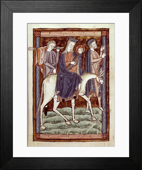 Framed Print : Flight to Egypt, episode from the New Testament, 13th century. Gothic art. Miniature Painting. ITALY. Venice. Biblioteca nazionale marciana (St. Mark's Library)