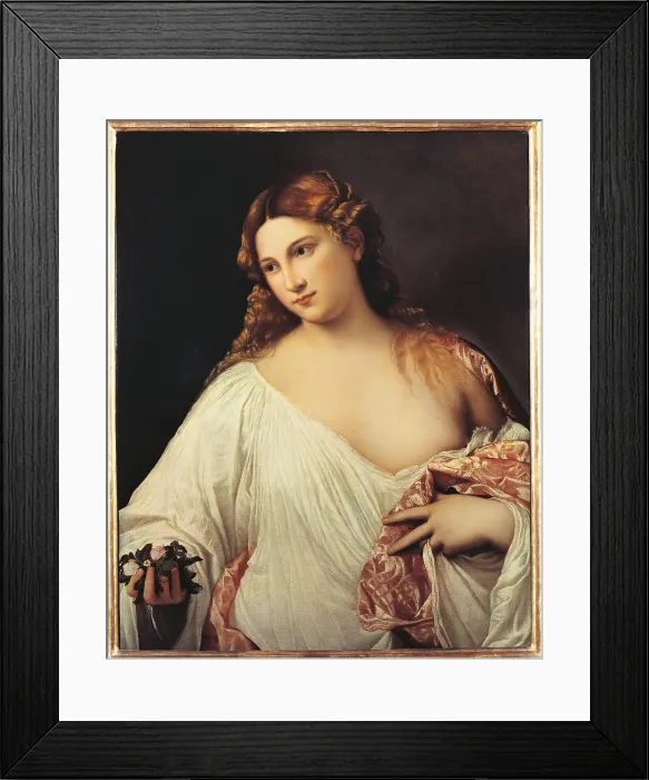 Framed Print : Flora, by Tiziano Vecellio known as Titian, 1515 - 1518 about, 16th Century, oil on canvas, cm 79 x 63 - Italy, Tuscany, Florence, Uffizi Gallery