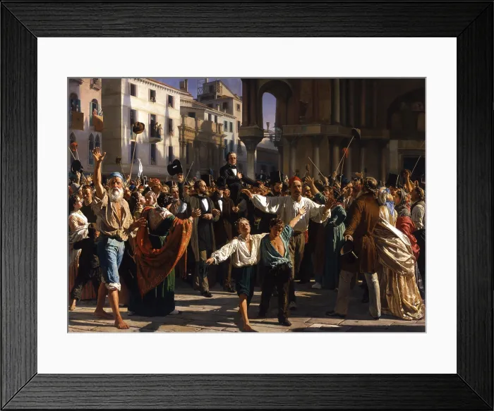 Framed Print : Daniele Manin and Nicol Tommaseo freed from jail and carried in triumph in St Mark's Square, by Napoleone Nani, 1874 - 1876, 19th Century, canvas - Italy, Veneto, Venice